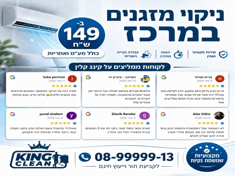 ניקוי מזגנים במרכז – שירות מקצועי, יסודי ואמין מבית קינג קלין